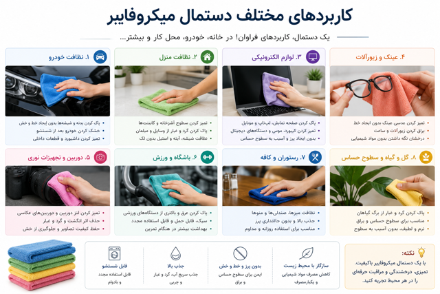 کاربرد مختلف دستمال میکروفایبر